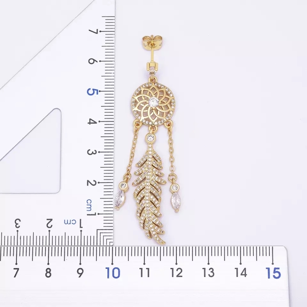 New Gold Dream Catcher Earrings with Cubic Zirconia Native American Inspired - Picture 3 of 6